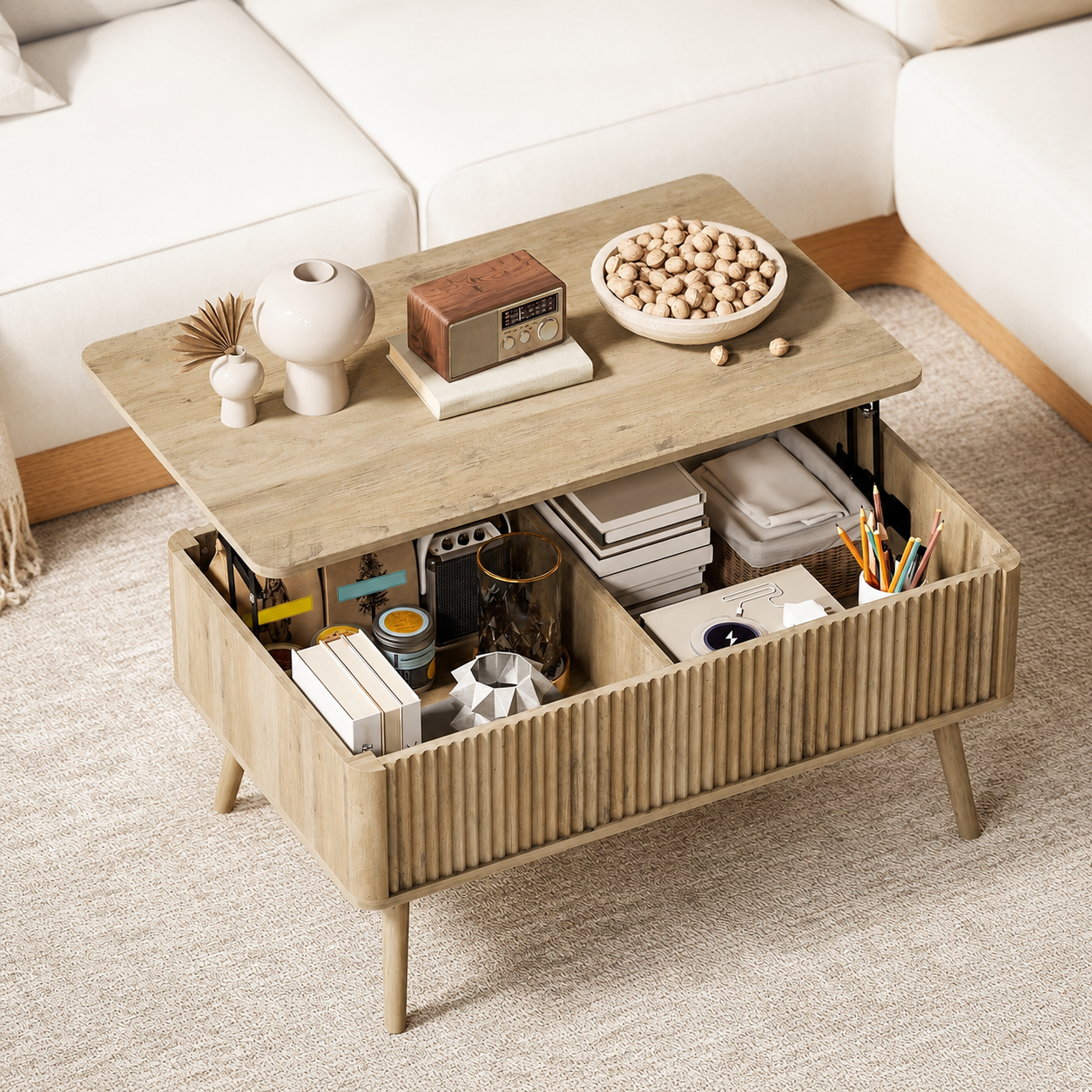 Fluted Lift-Top Coffee Table - Image 3