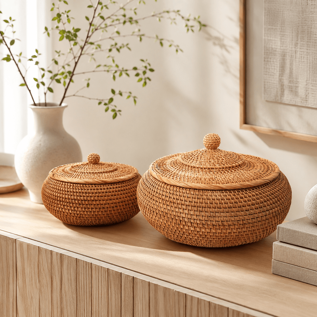 Lidded Rattan Storage Basket - Image 2