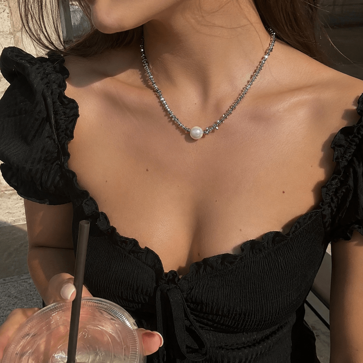 Silver Pearl Short Necklace - Image 2