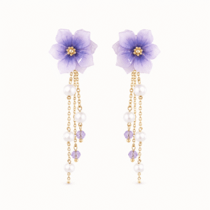 Purple Floral Tassel Earrings