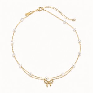 Pearl Bow Double Layer Necklace