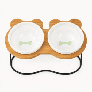 Ceramic Pet Bowls with Bamboo Stand