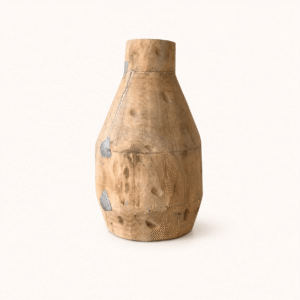 Handcrafted Wabi-Sabi solid wood vase with natural wood grain and sculptural rustic design for modern organic, Japandi, and minimalist home décor.